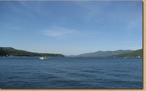 Lake George looking North from Beach Road at Fort William Henry