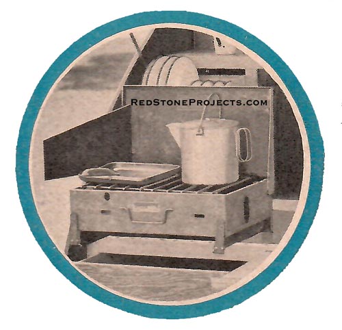 This close-up shows how a dish rack may be built into the bin above stove instead of over ice box.