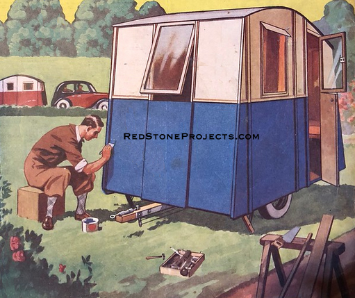 Builder painting his newly built Motor Caravan.
