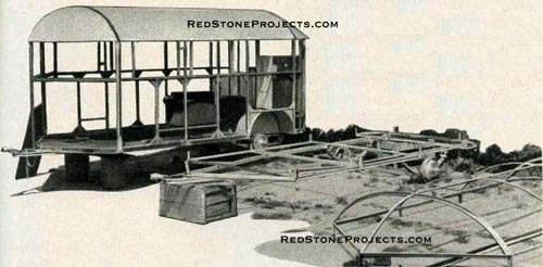 The original Cruisemite chassis is pictured here with the roof and floor of a second one. The entire framework is welded together to form a rigid chassis.