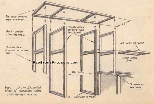 Plans and dimensions detailing the construction of a truck camper counter, with drawers, contain the sink and gas stove.