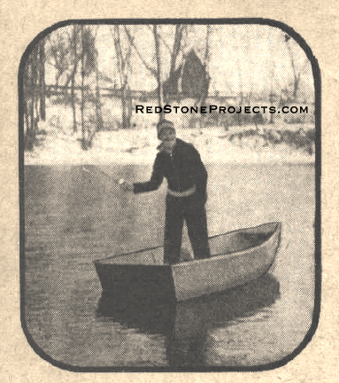 When this fisherman wanted to practice his bait casting in winter, he folded up his boat, tucked it under his arm, walked down to the water, unfolded his boat, launched it, and there you are!
