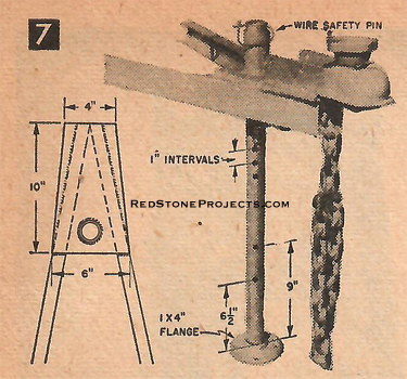 Figure 7. Tongue stand, welded gusset plate with ball and socket hitch welded to plate and safety chain.