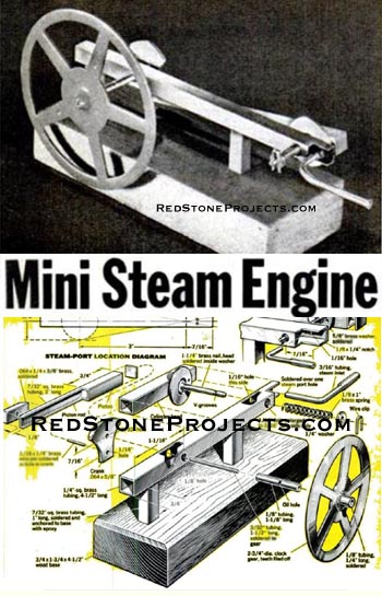 Vintage Mini Steam Engine Plans built with basic hand tools with enhanced and enlarged figures and illustrations and searchable text.