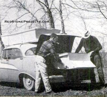 TWO-MAN PRAM is light and easy to car-top. You can carry the bow-locker/camp-chest in the car trunk.