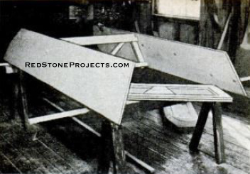BUILDING FRAME is a single mold temporarily mounted amidships. To avoid stooping, support hull at working height on saw horses topped with 2 x 4Ã¢â‚¬â„¢s.